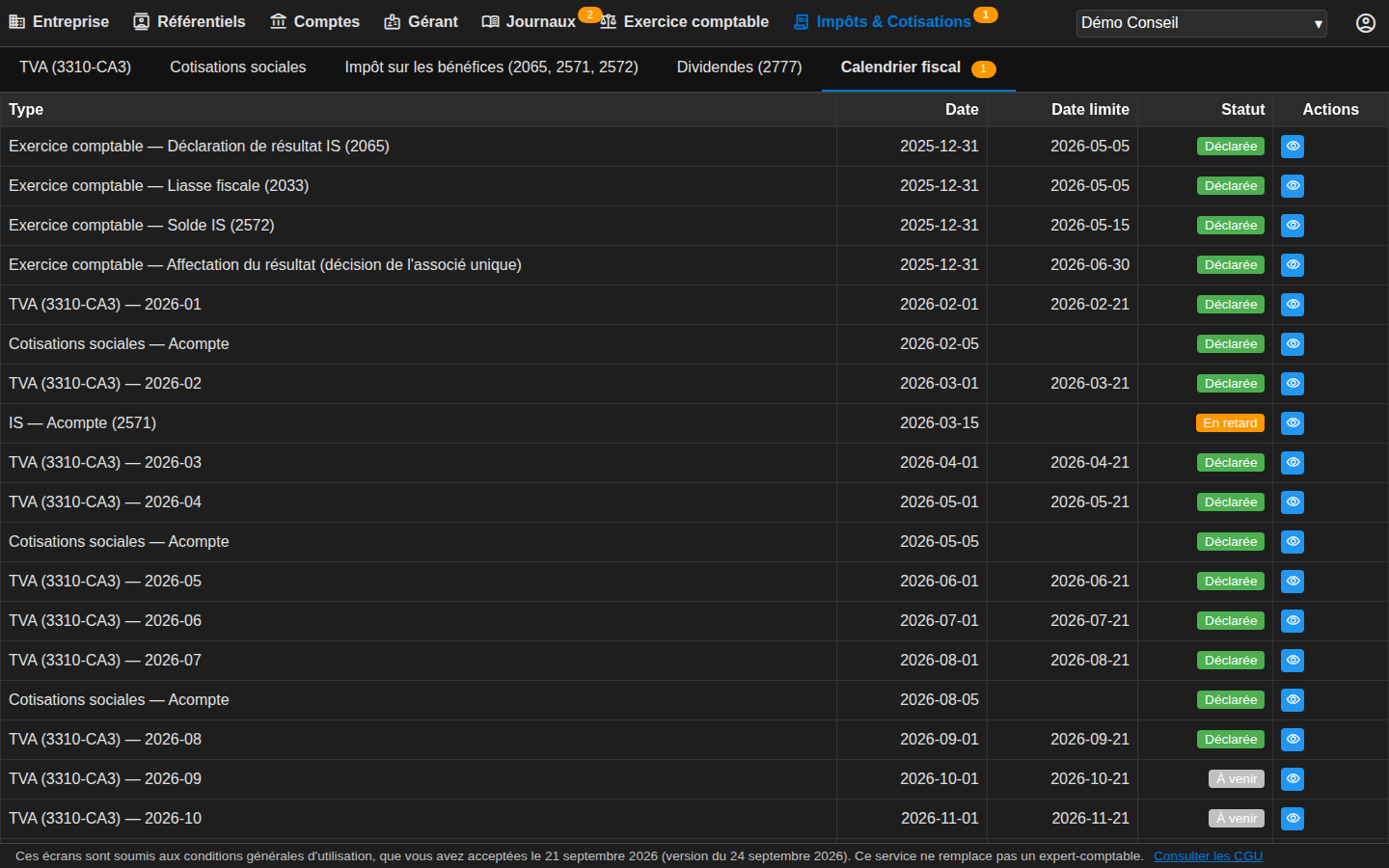 Calendrier fiscal