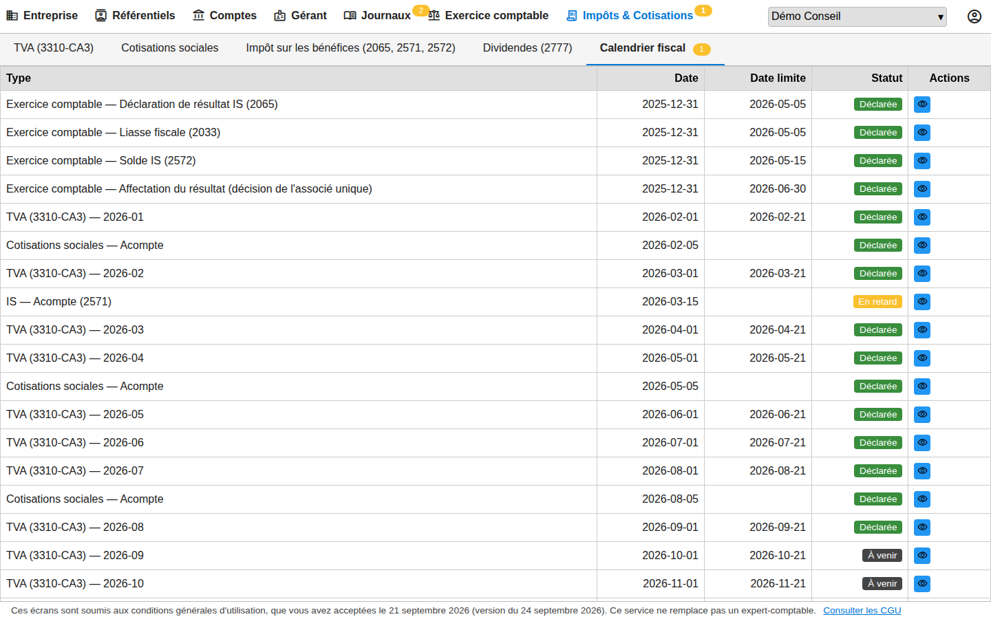 Calendrier fiscal